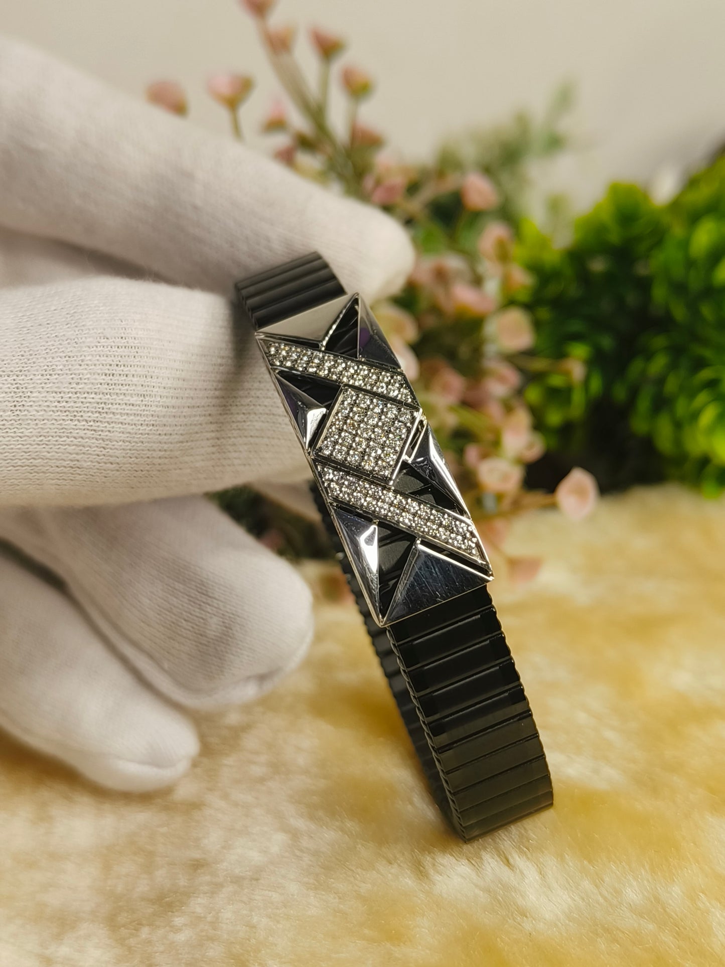925 Sterling Silver Moissanite Black Geometric Bracelet for Men | Adjustable Stainless Steel Link Bracelet | Luxury Statement Jewelry