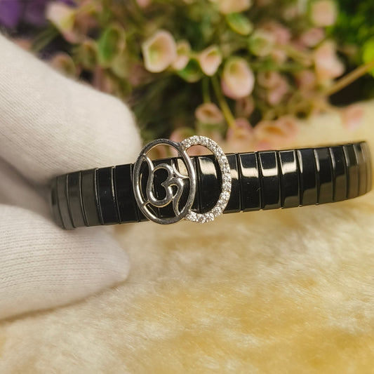 Om 92.5 Sterling Silver Moissanite Bracelet for Men | Black Designer Link Bracelet | Handmade Gift for Husband Boyfriend