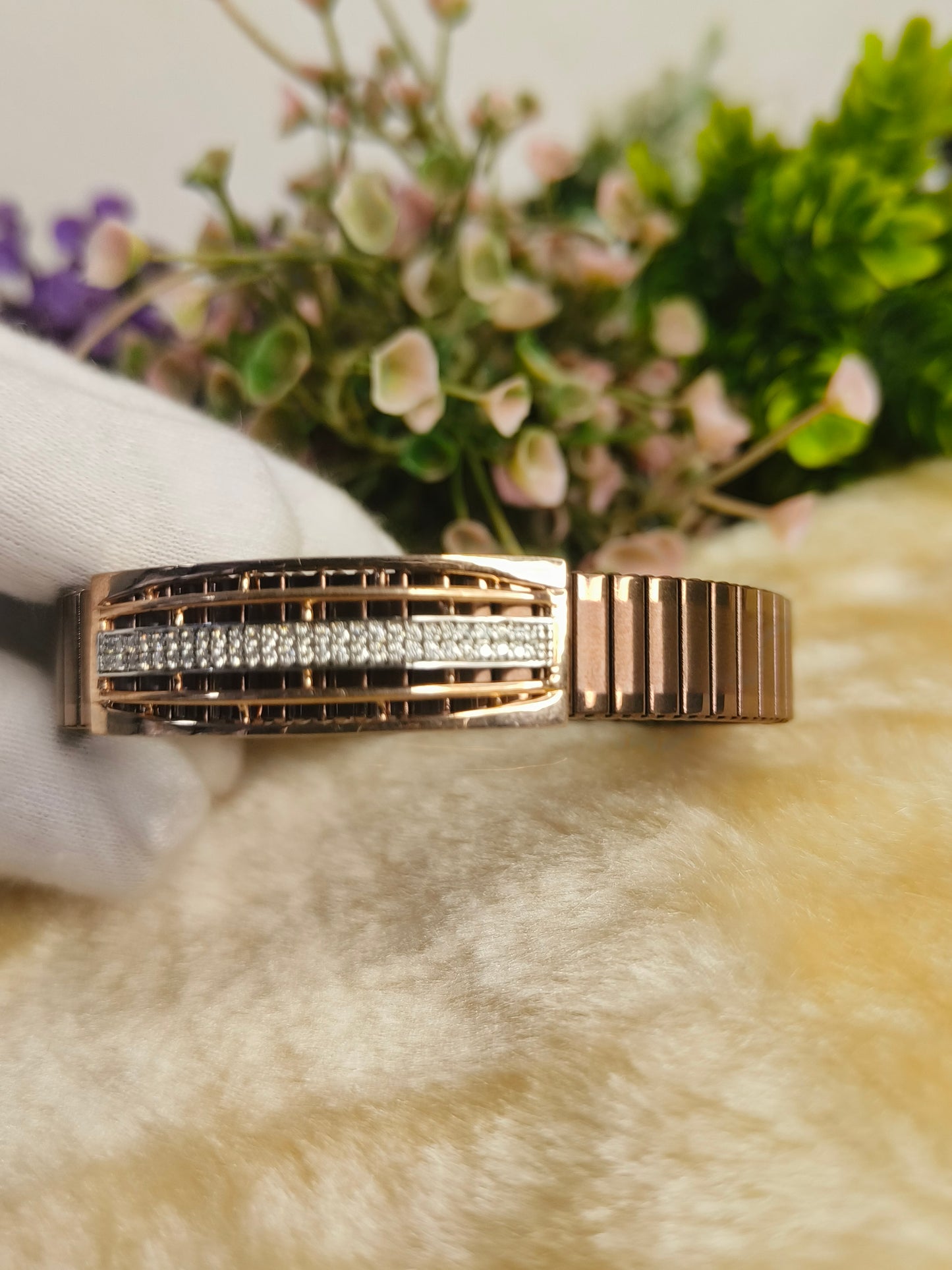 Rose Gold Stainless Steel Crystal Stretch Bracelet | Luxury Pave CZ Adjustable Bracelet for Men | Elegant Minimalist Jewelry Gift