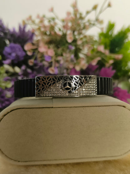 Black Stainless Steel CZ Stretch Bracelet | Modern Geometric Crystal Bracelet | Adjustable Unisex Jewelry