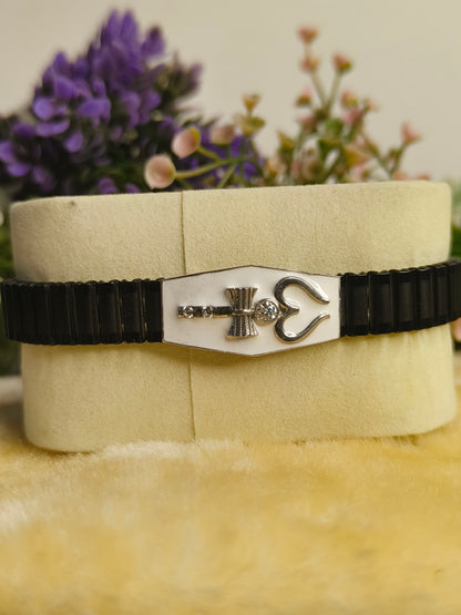 925 Sterling Silver Moissanite Trishul & Damru Rakhi Bracelet for Brother | Adjustable Black Bracelet | Raksha Bandhan Gift for Bhai | Hindu Spiritual Jewelry