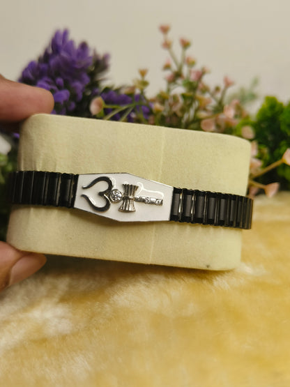 925 Sterling Silver Moissanite Trishul & Damru Rakhi Bracelet for Brother | Adjustable Black Bracelet | Raksha Bandhan Gift for Bhai | Hindu Spiritual Jewelry