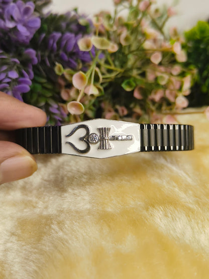 925 Sterling Silver Moissanite Trishul & Damru Rakhi Bracelet for Brother | Adjustable Black Bracelet | Raksha Bandhan Gift for Bhai | Hindu Spiritual Jewelry