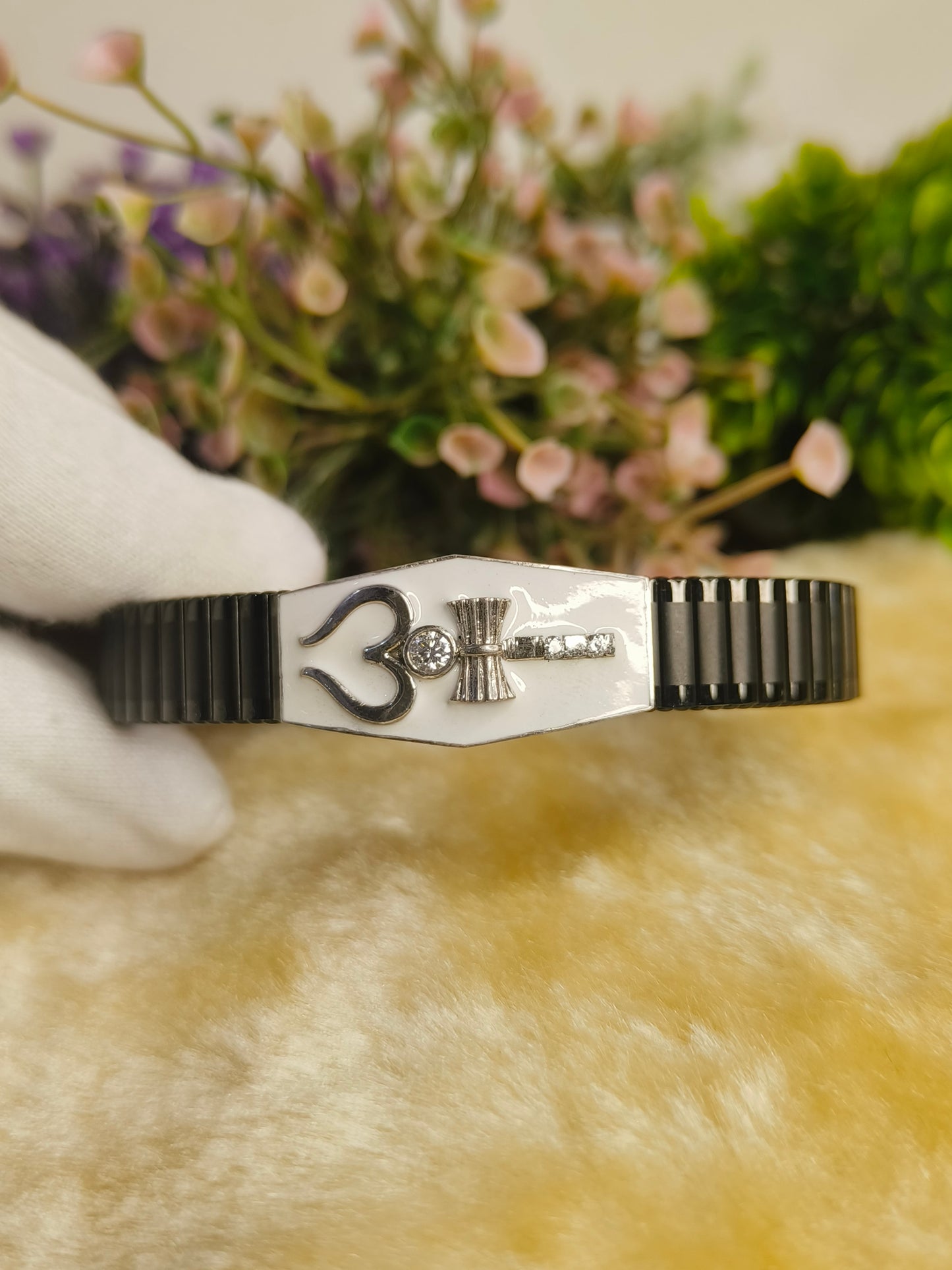 925 Sterling Silver Moissanite Trishul & Damru Rakhi Bracelet for Brother | Adjustable Black Bracelet | Raksha Bandhan Gift for Bhai | Hindu Spiritual Jewelry