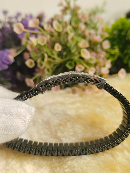 925 Sterling Silver Moissanite Triangle Bracelet for Men | Black Adjustable Stainless Steel Link Bracelet | Modern Geometric Luxury Jewelry