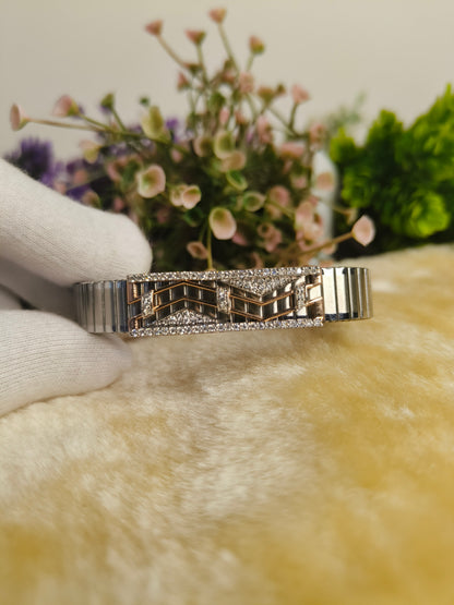 Chevron Crystal Stretch Bracelet for Men | Two Tone Stainless Steel Adjustable Bracelet | Luxury Geometric Fashion Jewelry Gift for Him