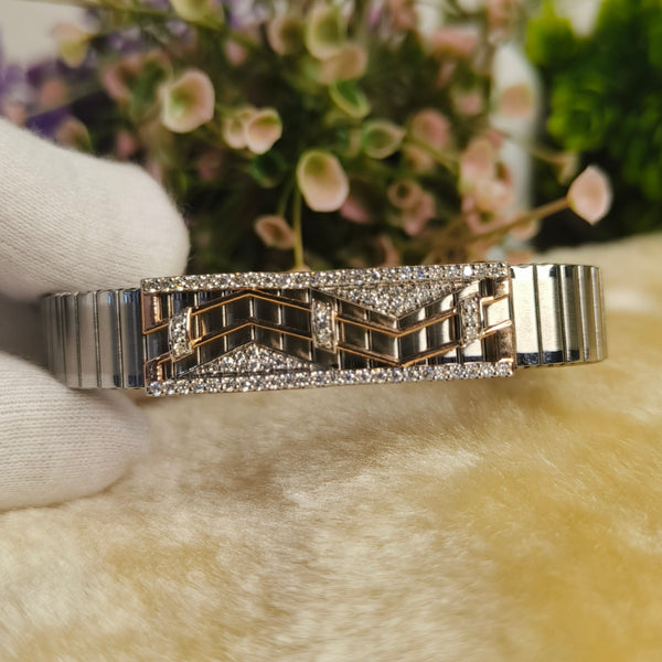 92.5 Sterling Silver Two Tone Moissanite Bracelet for Men | Rose Gold Plated  & Silver Designer Link Bracelet | Luxury Handmade Jewelry Gift for Him