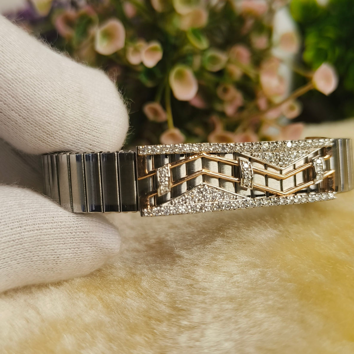 92.5 Sterling Silver Two Tone Moissanite Bracelet for Men | Rose Gold Plated  & Silver Designer Link Bracelet | Luxury Handmade Jewelry Gift for Him