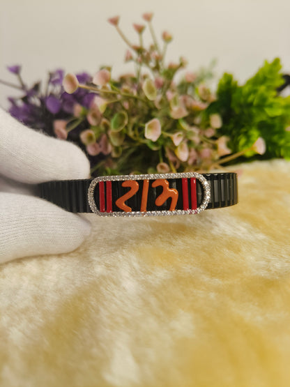 Red & Orange Enamel Crystal Stretch Bracelet for Men | Black Stainless Steel Adjustable Bracelet | Modern Luxury Fashion Jewelry Gift for Him