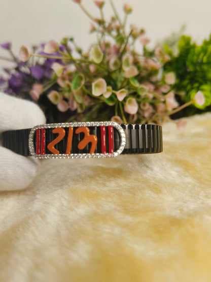 Red & Orange Enamel Crystal Stretch Bracelet for Men | Black Stainless Steel Adjustable Bracelet | Modern Luxury Fashion Jewelry Gift for Him