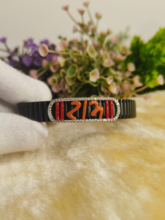 Red & Orange Enamel Crystal Stretch Bracelet for Men | Black Stainless Steel Adjustable Bracelet | Modern Luxury Fashion Jewelry Gift for Him