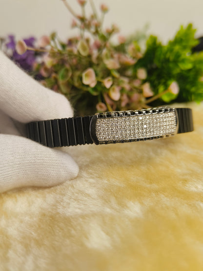 Black Stainless Steel Iced Out Stretch Bracelet | Pave Crystal Adjustable Men's Bracelet | Luxury Minimalist Jewelry Gift for Him