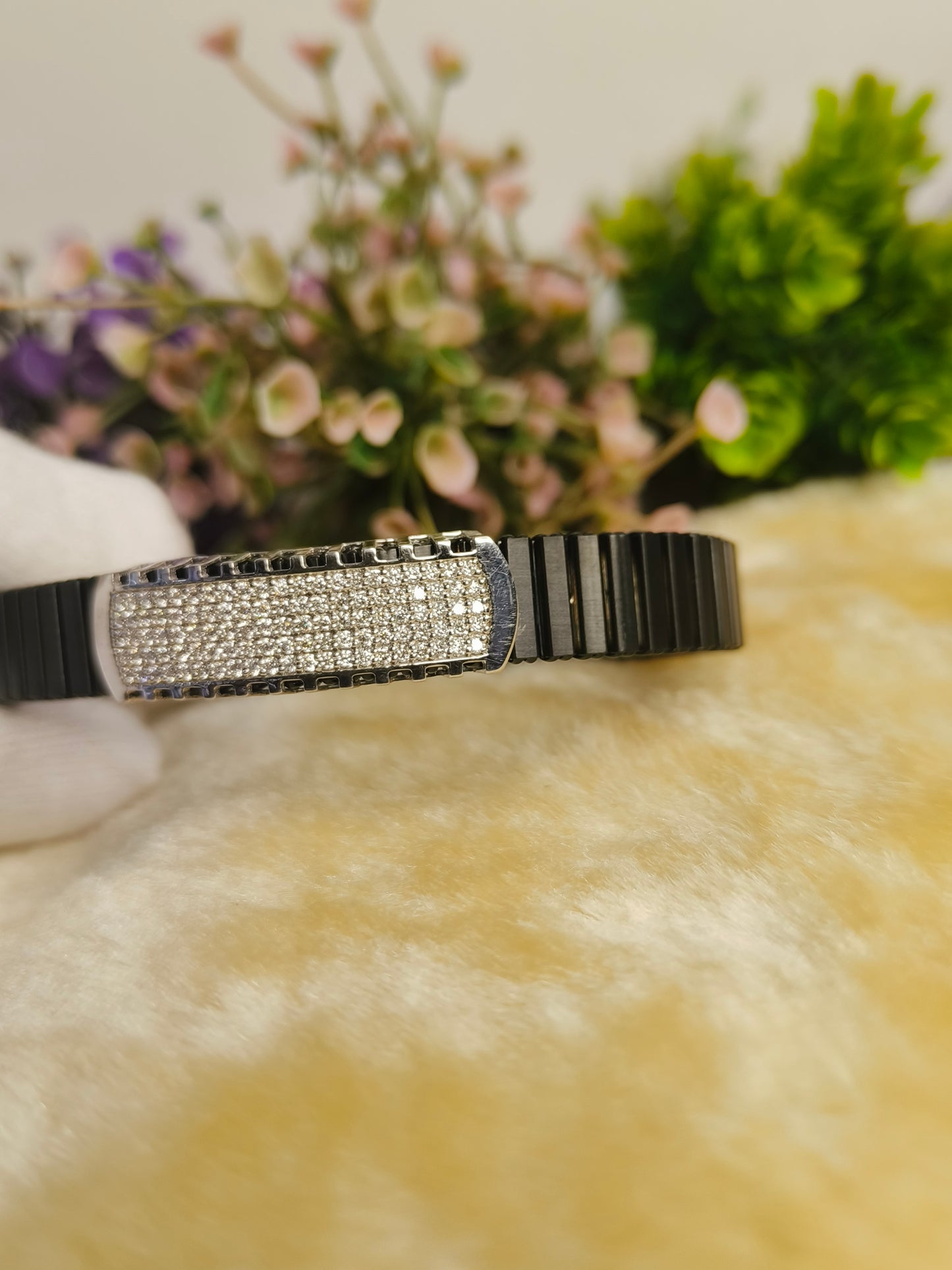 Black Stainless Steel Iced Out Stretch Bracelet | Pave Crystal Adjustable Men's Bracelet | Luxury Minimalist Jewelry Gift for Him