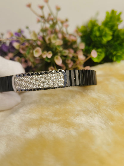 Black Stainless Steel Iced Out Stretch Bracelet | Pave Crystal Adjustable Men's Bracelet | Luxury Minimalist Jewelry Gift for Him