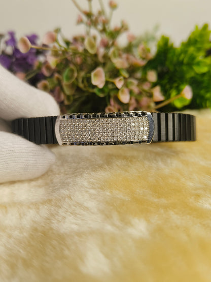 Black Stainless Steel Iced Out Stretch Bracelet | Pave Crystal Adjustable Men's Bracelet | Luxury Minimalist Jewelry Gift for Him