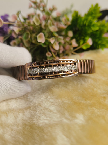 Rose Gold Stainless Steel Crystal Stretch Bracelet | Luxury Pave CZ Adjustable Bracelet for Men | Elegant Minimalist Jewelry Gift