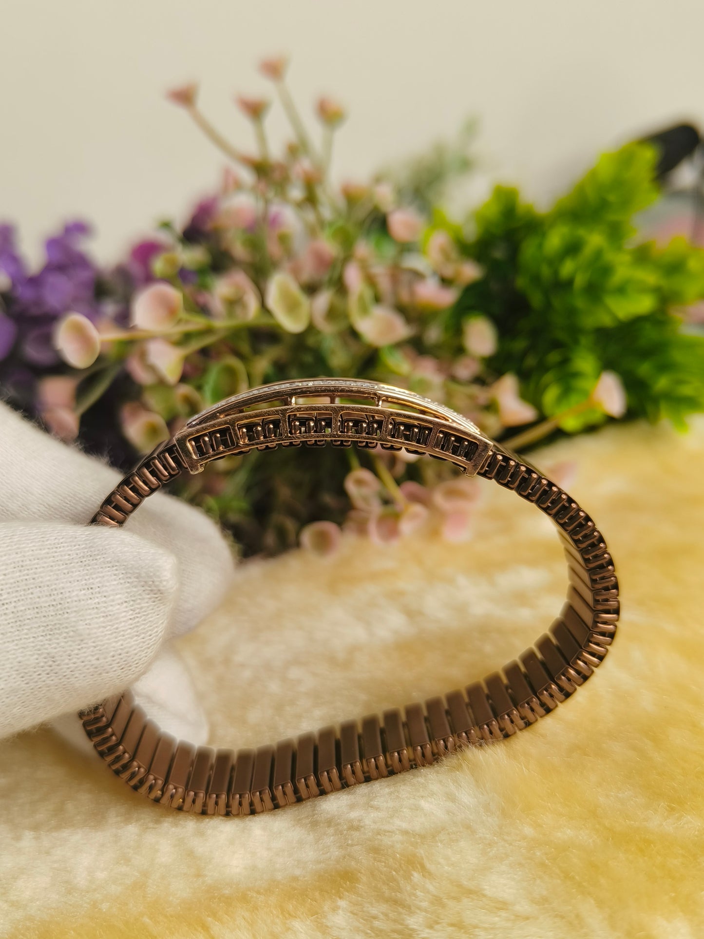 Rose Gold Stainless Steel Crystal Stretch Bracelet | Luxury Pave CZ Adjustable Bracelet for Men | Elegant Minimalist Jewelry Gift