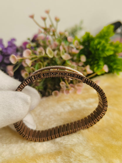 Rose Gold Stainless Steel Crystal Stretch Bracelet | Luxury Pave CZ Adjustable Bracelet for Men | Elegant Minimalist Jewelry Gift