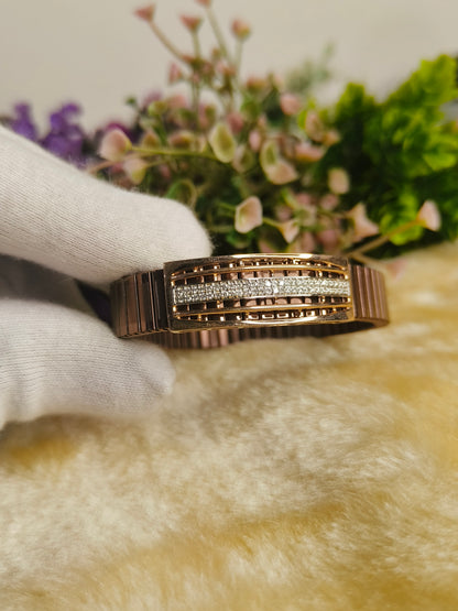 Rose Gold Stainless Steel Crystal Stretch Bracelet | Luxury Pave CZ Adjustable Bracelet for Men | Elegant Minimalist Jewelry Gift