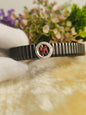 Black Stainless Steel Stretch Bracelet with Red Hindu Swastik Symbol | CZ Crystal Adjustable Spiritual Bracelet for Men & Women