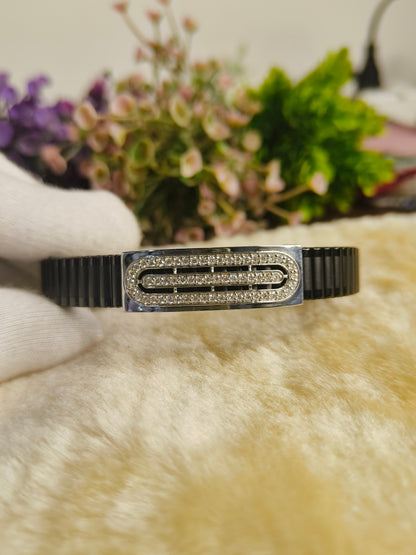 Black Stainless Steel CZ Stretch Bracelet | Crystal Adjustable Unisex Minimalist Bracelet