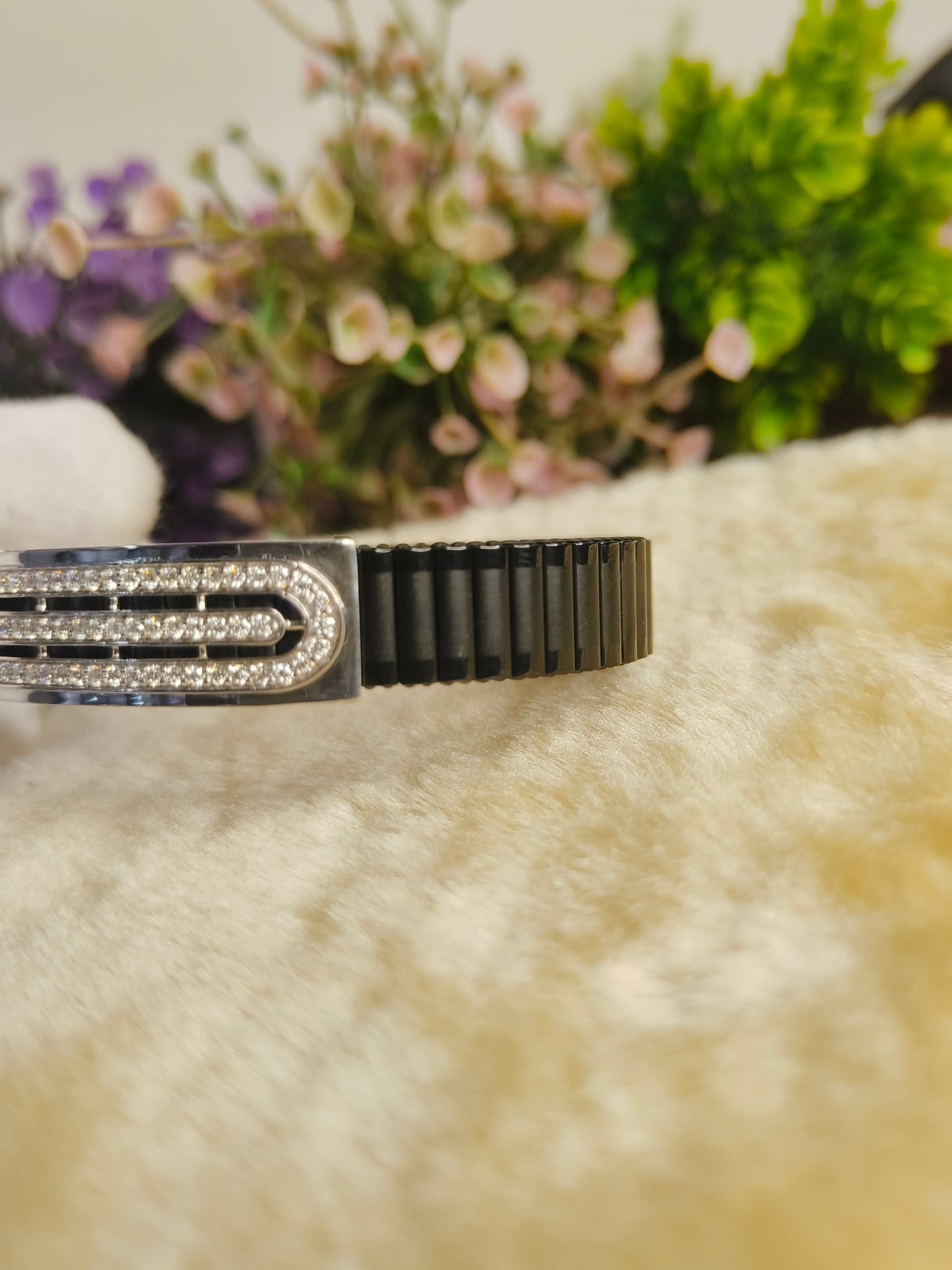 Black Stainless Steel CZ Stretch Bracelet | Crystal Adjustable Unisex Minimalist Bracelet