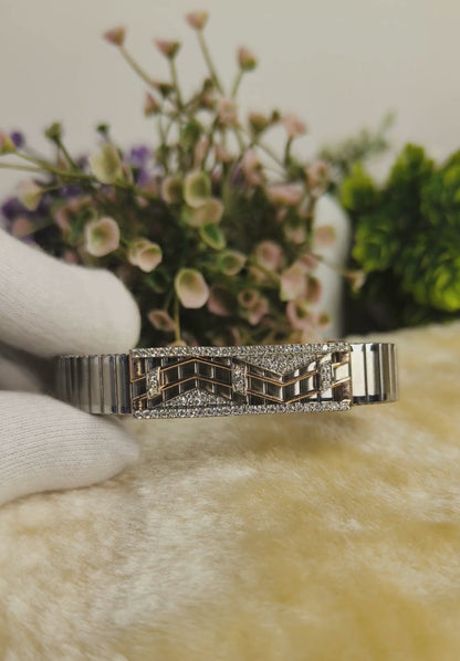92.5 Sterling Silver Two Tone Moissanite Bracelet for Men | Rose Gold Plated  & Silver Designer Link Bracelet | Luxury Handmade Jewelry Gift for Him